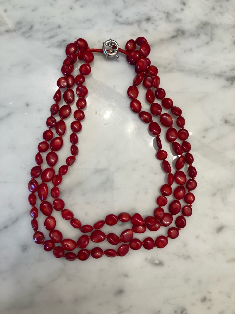 Red Coral Triple-Strand Necklace